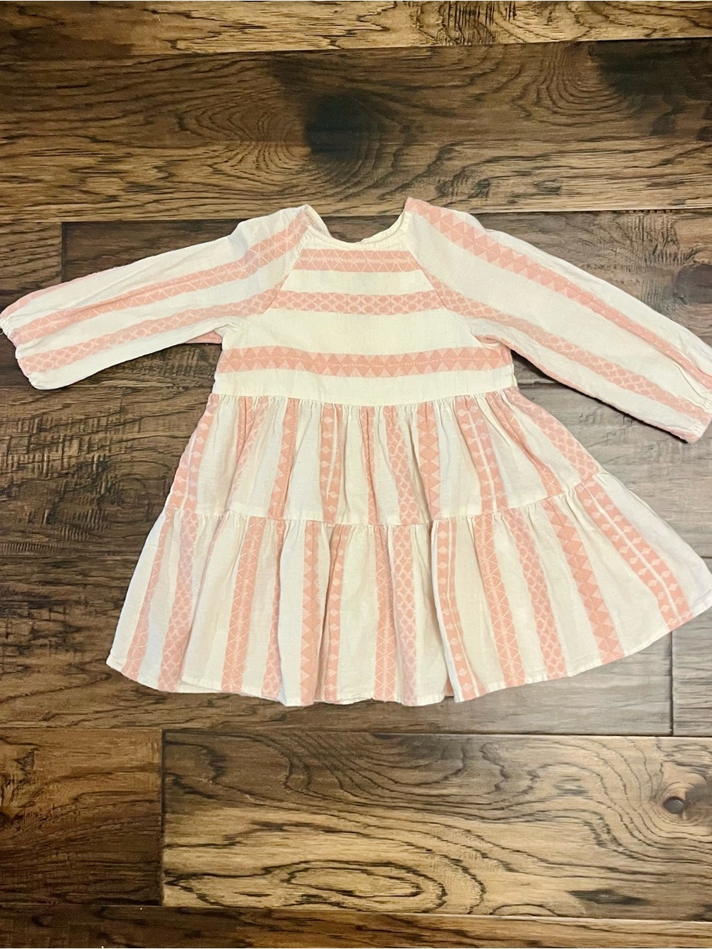 Zara Girls' Pink and Cream Striped Tiered Dress
